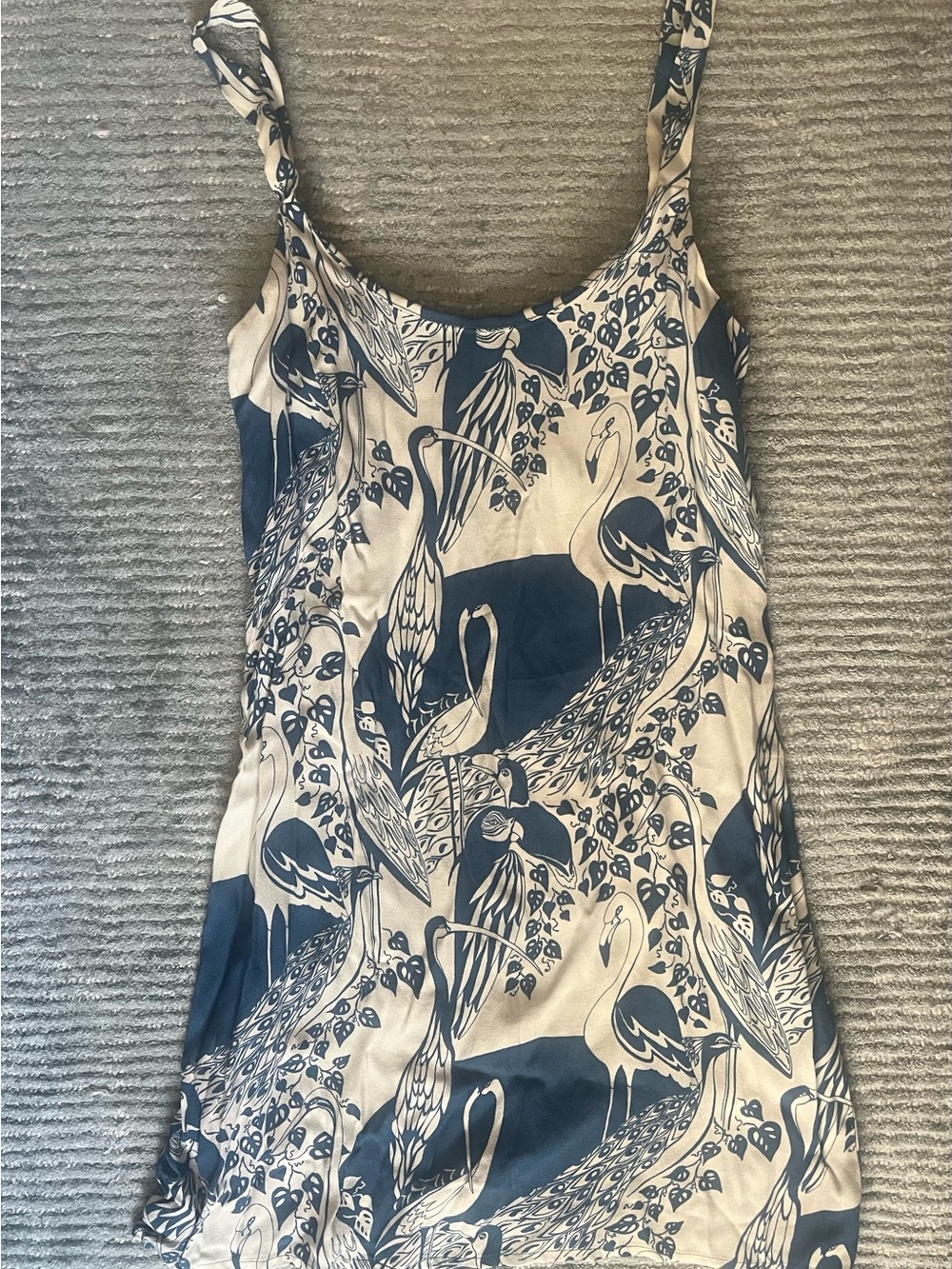 Reformation Blue & Cream Crane-Print Mini Dress - Picture 2 of 4